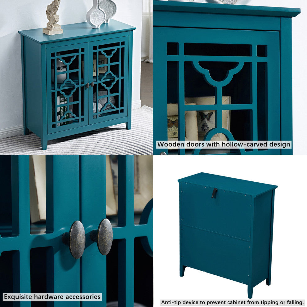 Wood Double Door Accent Cabinet with Adjustable Shelf, Teal, 35'' X 16''