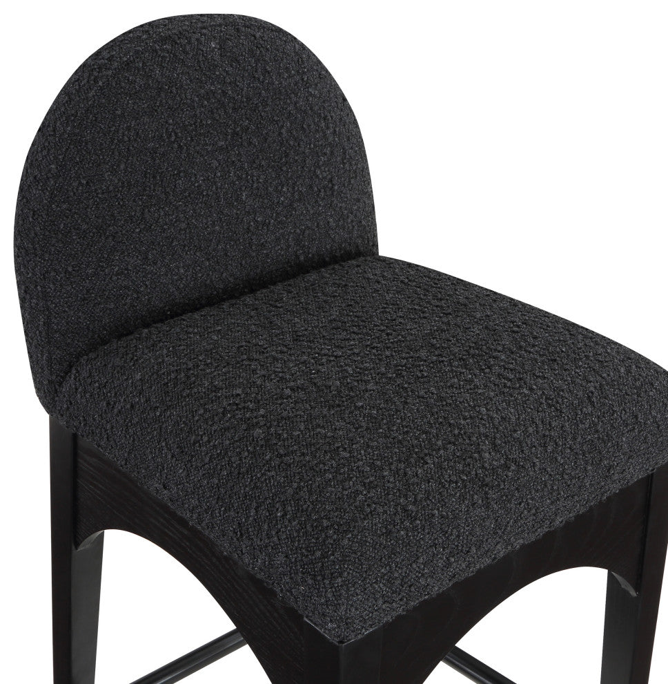 Waldorf Chenille Upholstered Stool, Black, Chenille, Natural Finish, Black, Boucle Fabric, Black Finish