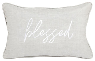 Sunbrella Embroidered Pillow 13"Hx20"Wx6"D, Cast Silver, Blessed, White