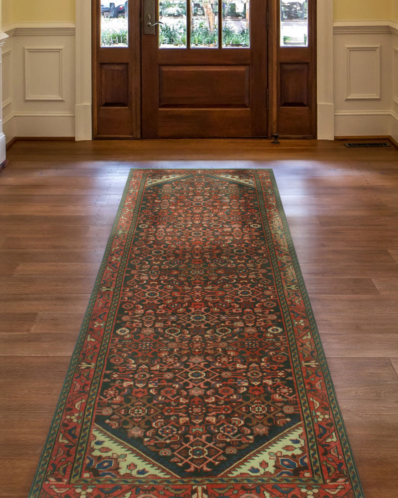 Fine Vintage Distressed Sandugas Charcoal/Rust Runner, 3'6x10'0