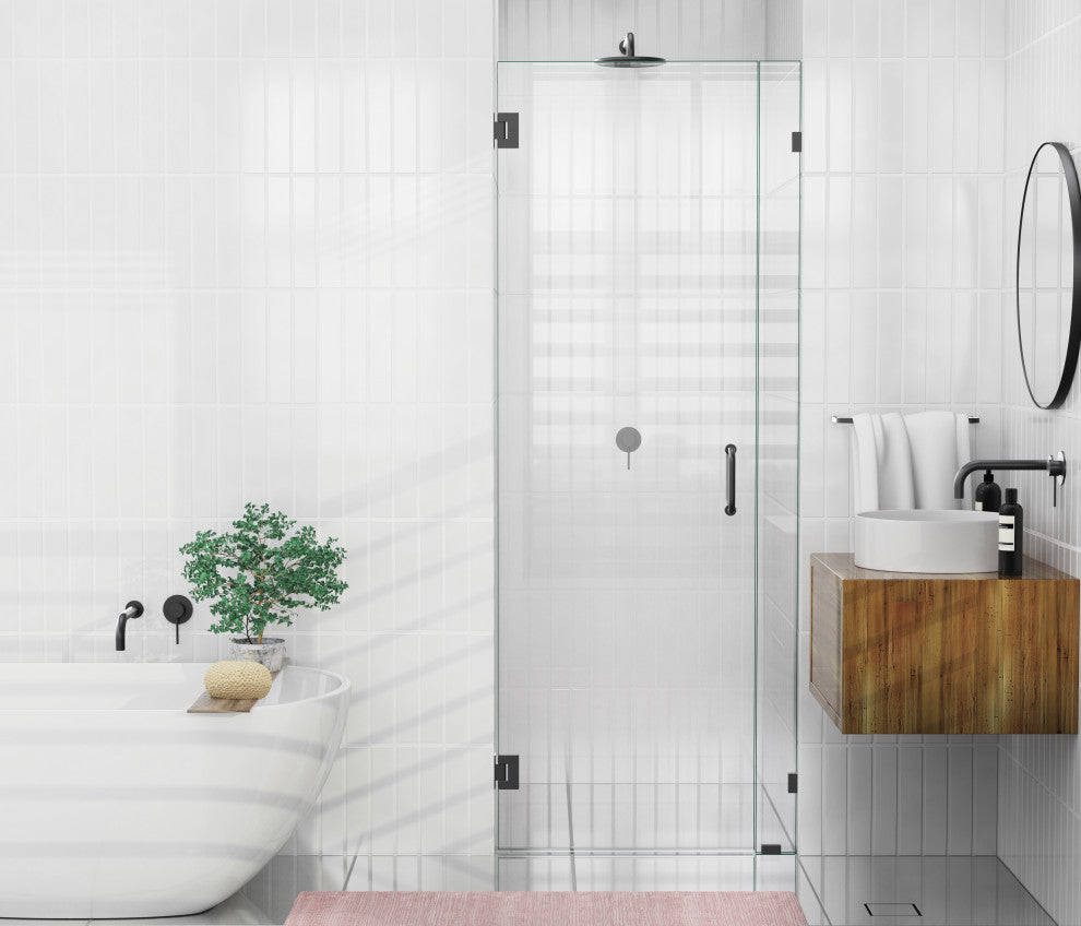 78"x30" Frameless Shower Door, Wall Hinge, Matte Black