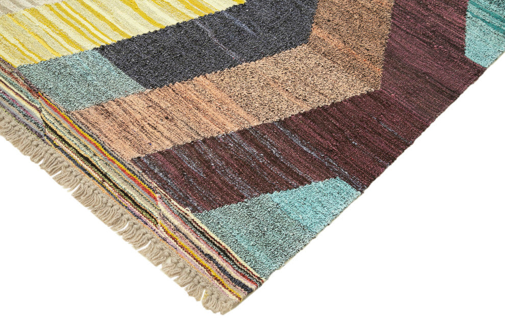 Rug N Carpet - Handmade Turkish 6' 11'' x 9' 10'' Modern Design Wool Kilim Rug