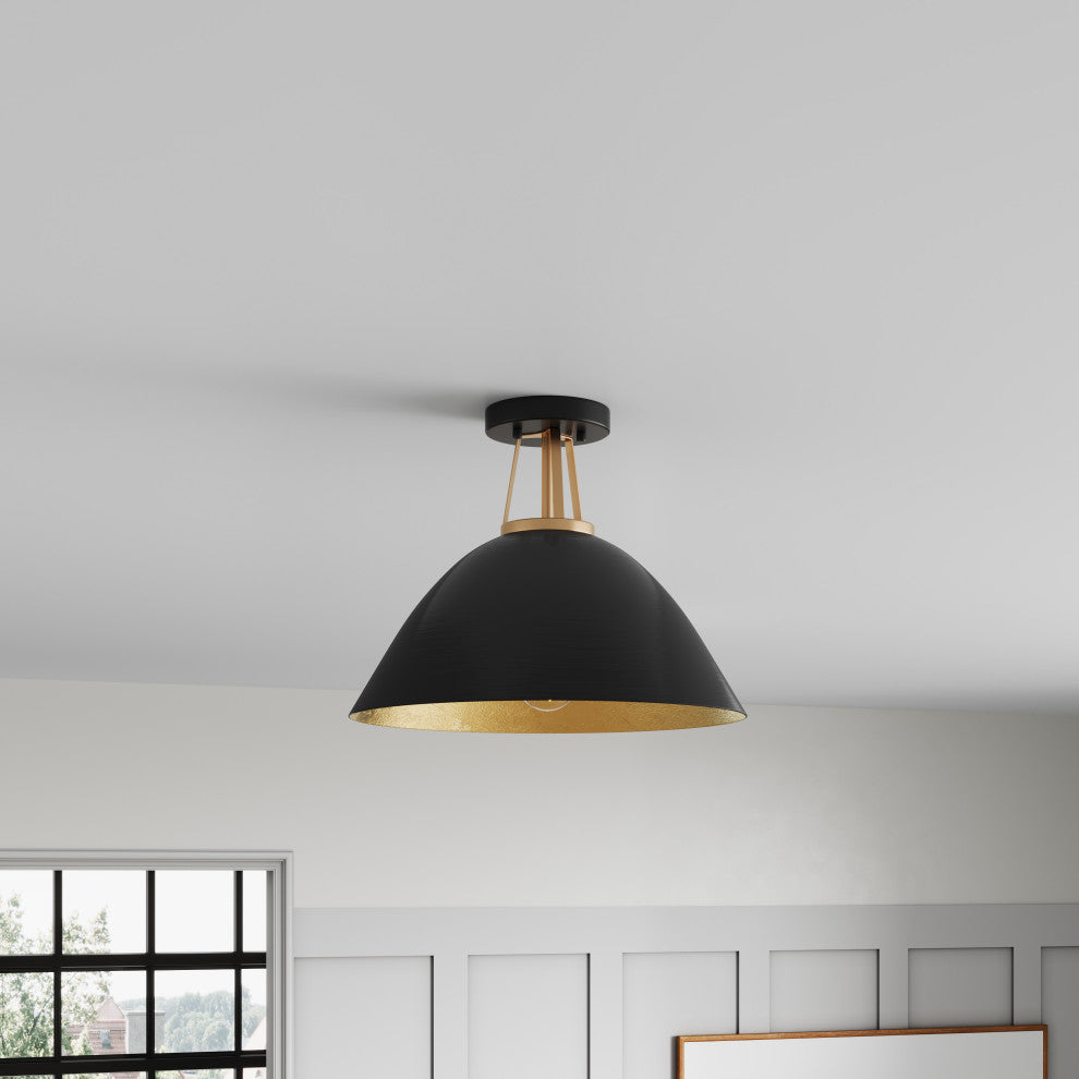 Farmhouse Gold Leaf Inside Semi Flush Mount Ceiling Light, Black
