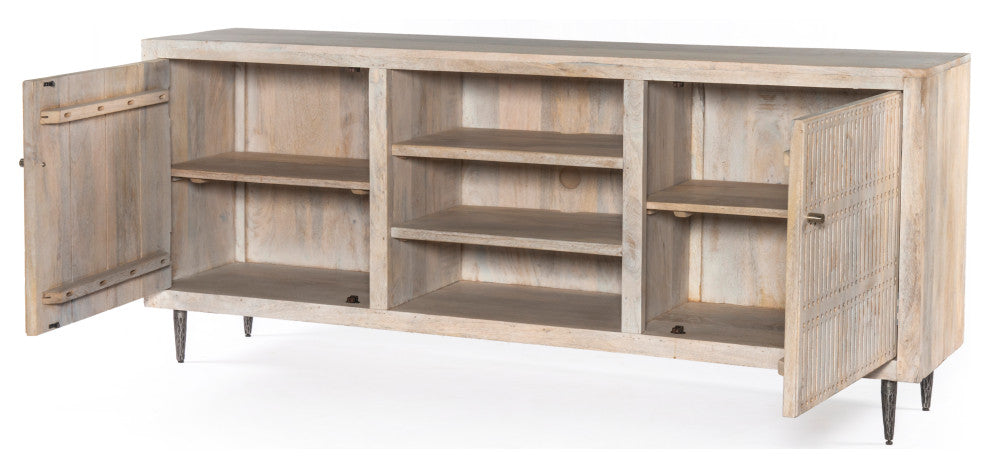 Sarah 2 Door Media Cabinet Mango Solid Wood Brushed Ivory Finish on Iron Base