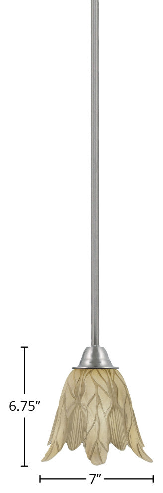 Paramount 1-Light Mini Pendant, Brushed Nickel, 7" Vanilla Leaf Glass