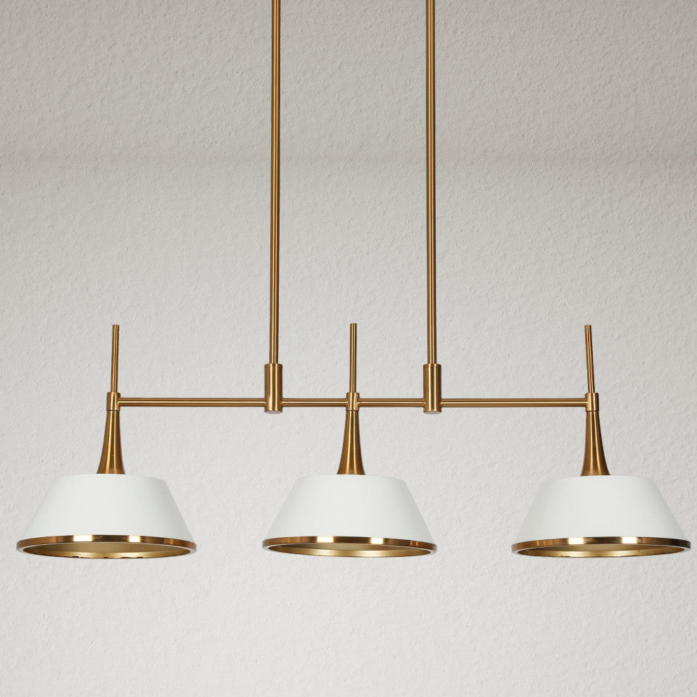 LNC 3-Light Polished Gold and White Modern Linear Kitchen Island Light