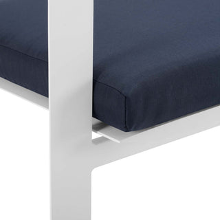 White Navy Baxley Outdoor Patio Aluminum Dining Set with 6 Stackable Armchairs