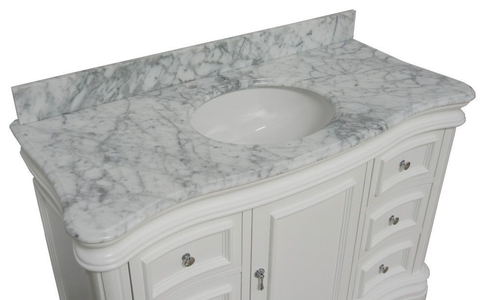 Katherine 48" Bath Vanity, White, Carrara Marble