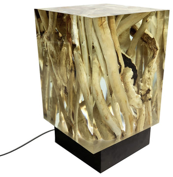 Rustic Sticky Cube Lamp, Epoxy Resin & Wood, Only Lighting Cube
