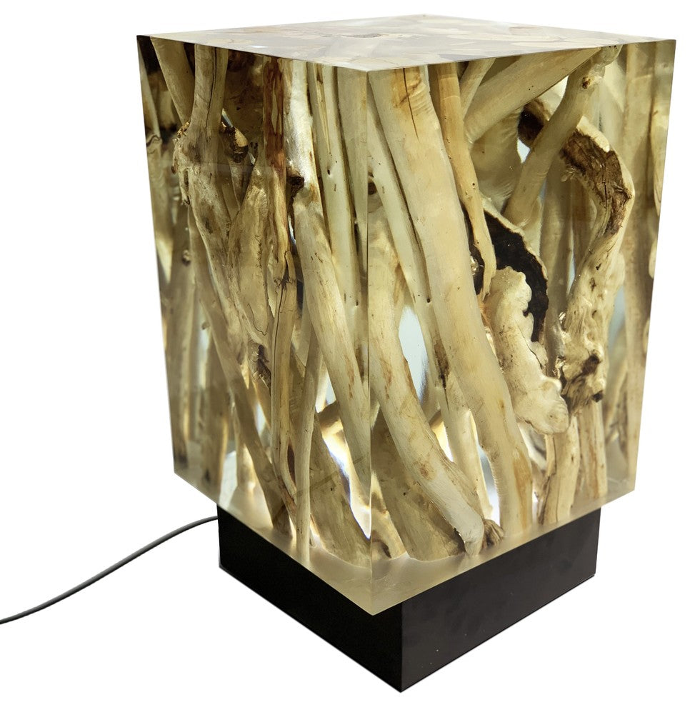 Rustic Sticky Cube Lamp, Epoxy Resin & Wood, Only Lighting Cube