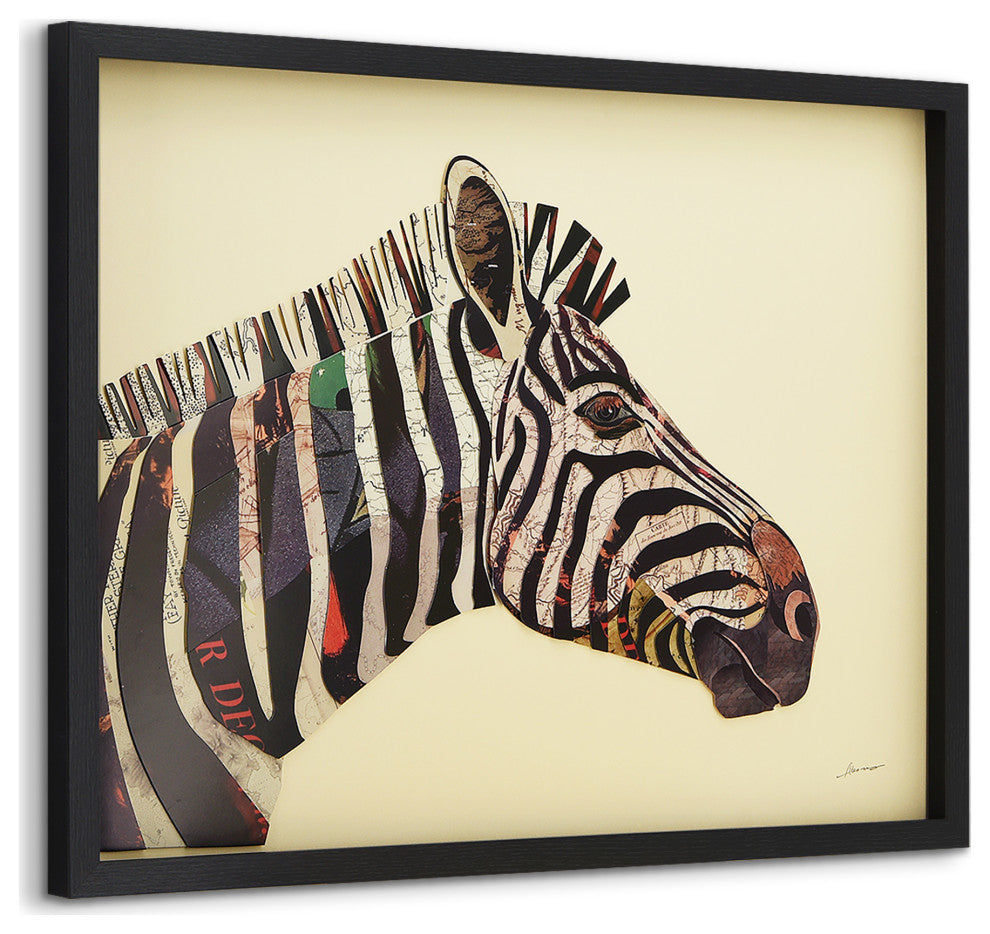 Zebra Dimensional Handmade Collage Wall Art Framed Under Glass