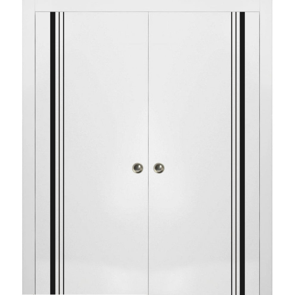 French Double Pocket Doors 64x96 | Planum 0011 White Silk | Kit Trims Rail