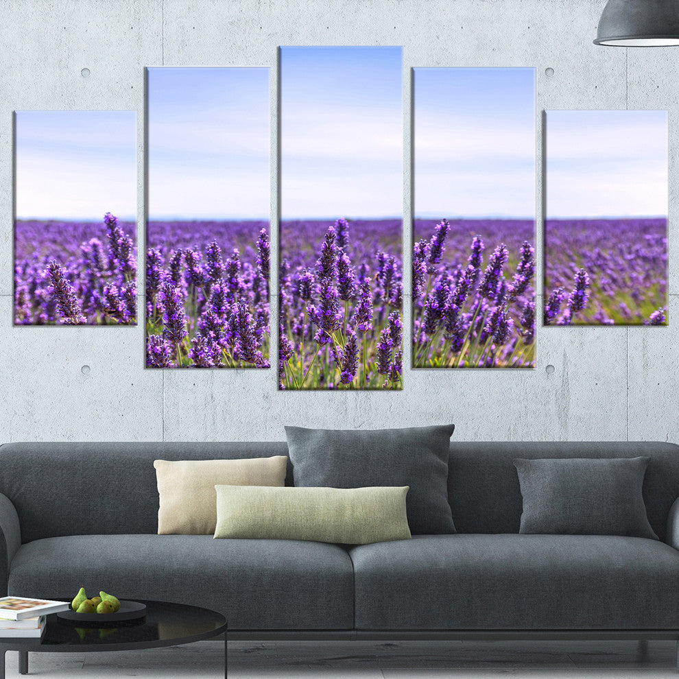 "Close View of Lavender Flower Field" Landscape Wall Art, 5 Panels, 60"x32"