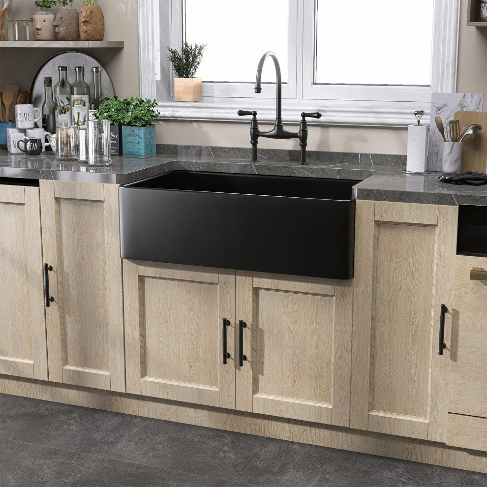 36"x20" Apron Front Single Bowl Farm Fireclay Kitchen Sink with Accessories