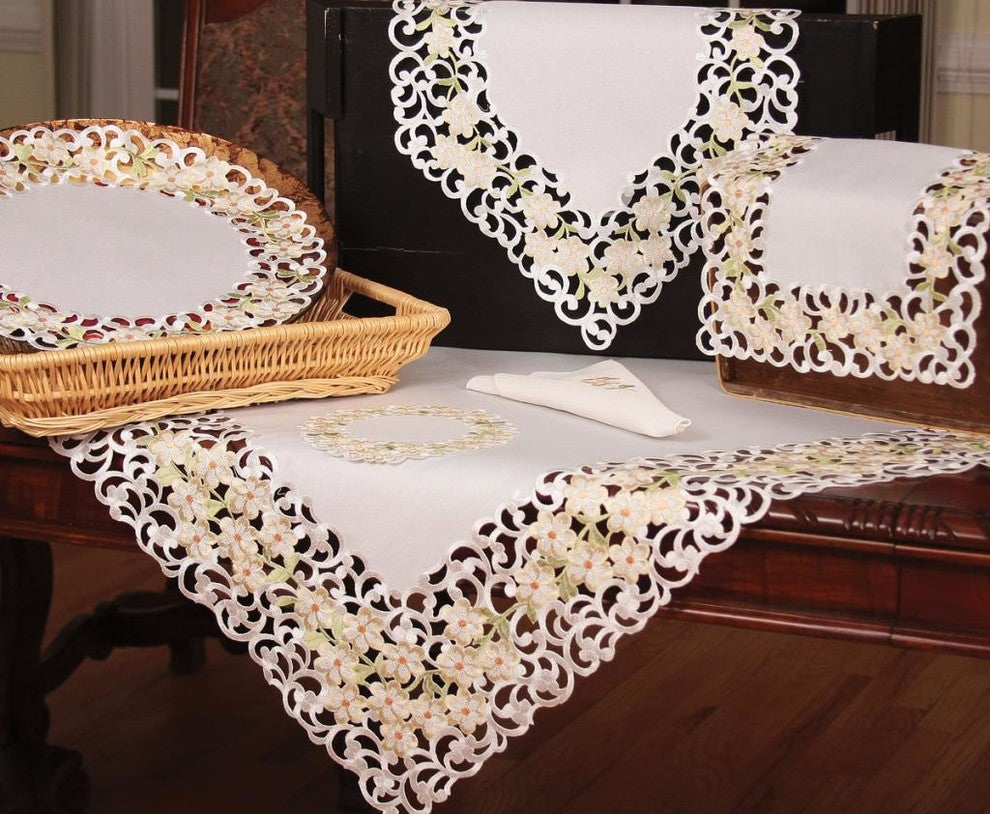 Spring Garden 60"x84" Embroidered Collection Cutwork Tablecloth
