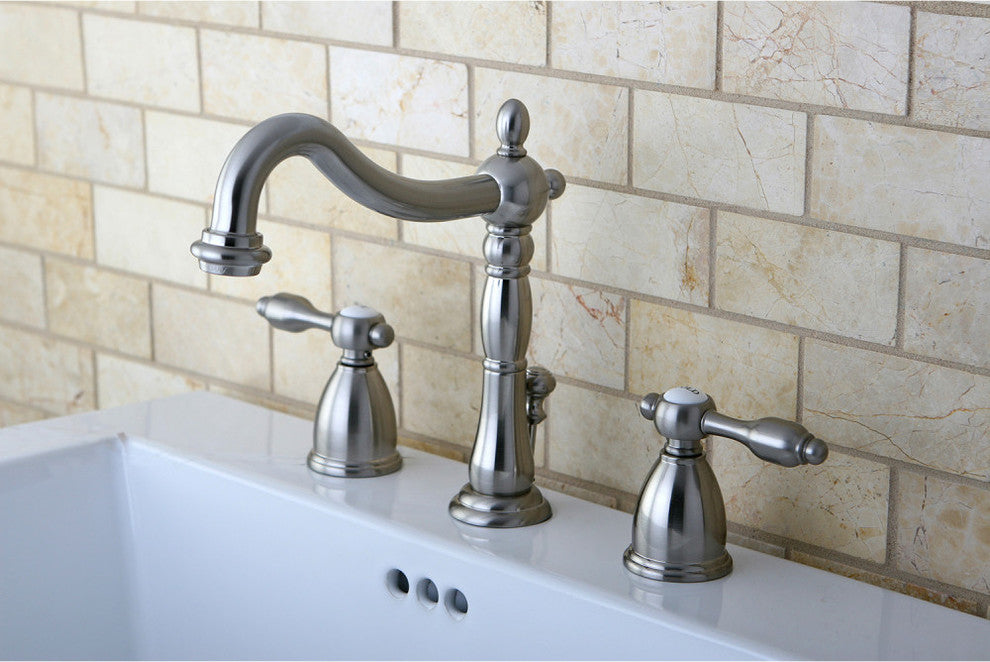 Kingston Brass Widespread Bathroom Faucet With Retail Pop-Up, Brushed Nickel