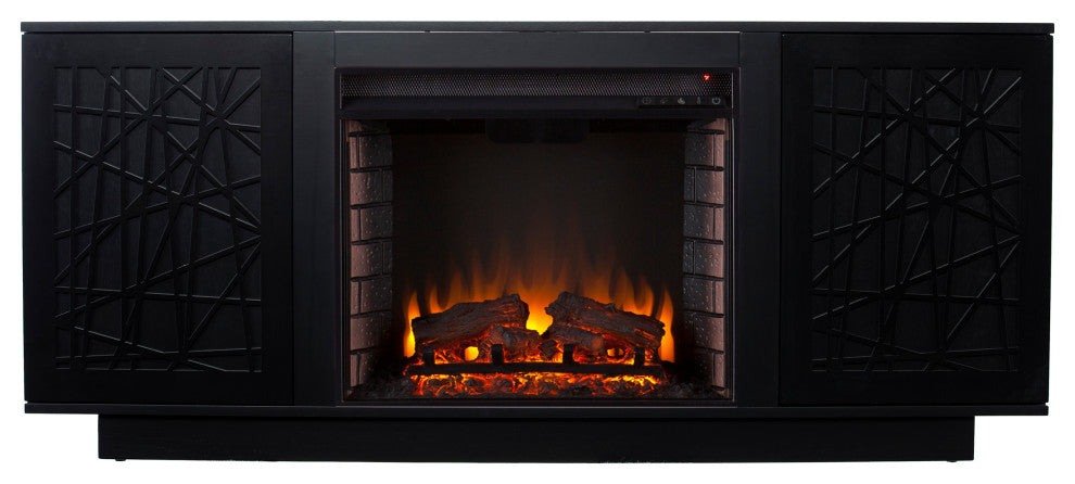 Vivian Electric Media Fireplace With Storage, Black