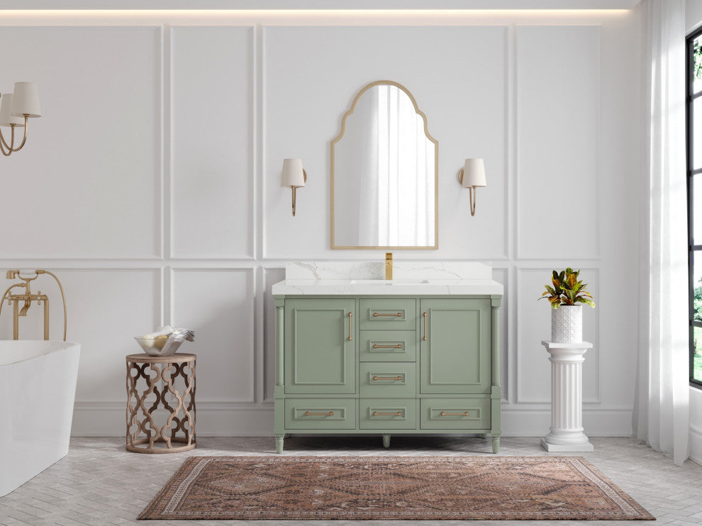 Aberdeen 48 Single Sink Bath Vanity in Evergreen 2" Calacatta Laza