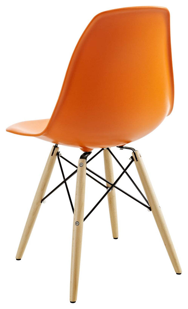 Side Dining Chair, Set of 2, Plastic, Wood, Orange, Modern, Bistro Restaurant