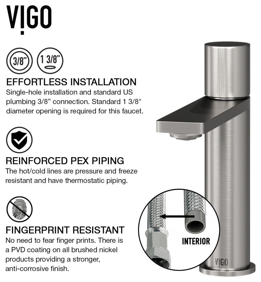 VIGO Gotham 12" H Single Handle Single Hole Bathroom Vessel Faucet, Brushed Nickel