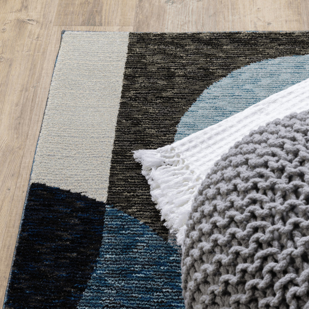 8' X 11' Blue Grey Charcoal And Purple Geometric Power Loom Area Rug