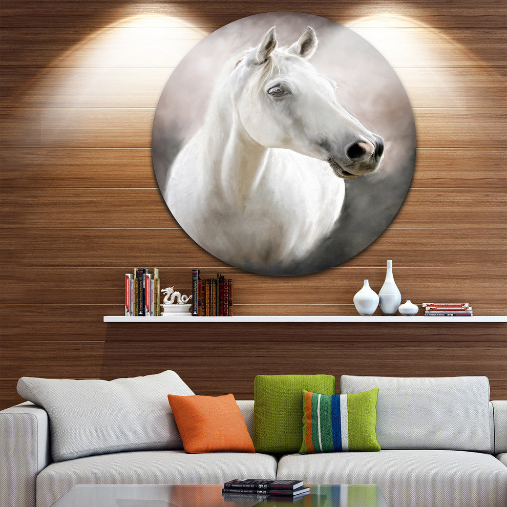Lovely White Horse, Animal Round Wall Art, 11"