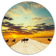 Wildebeests Crossing Path In Evening, African Disc Metal Wall Art, 23"