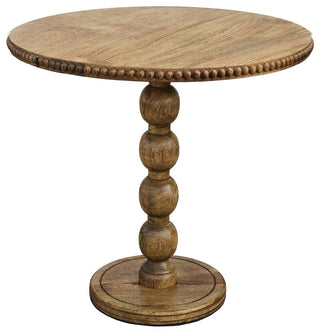 21" Side End Table Round Top Stacked Ball Post Natural Brown Mango Wood