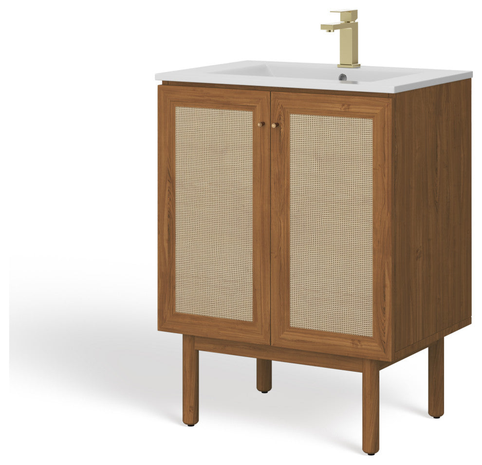 Hanalei Bathroom Vanity, Oak, 24", Single Sink, Freestanding