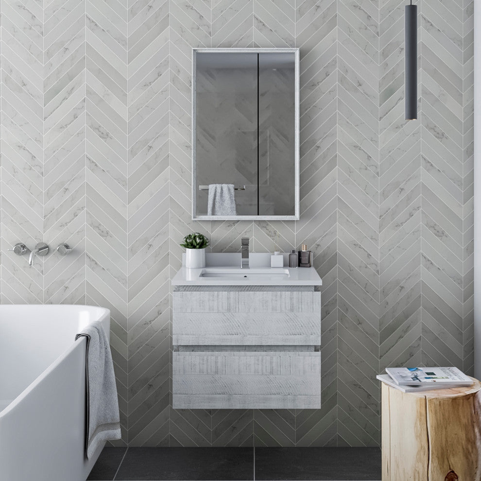 Fresca Formosa Modern 24" Rustic White Wall Hung Single Sink Bathroom Vanity