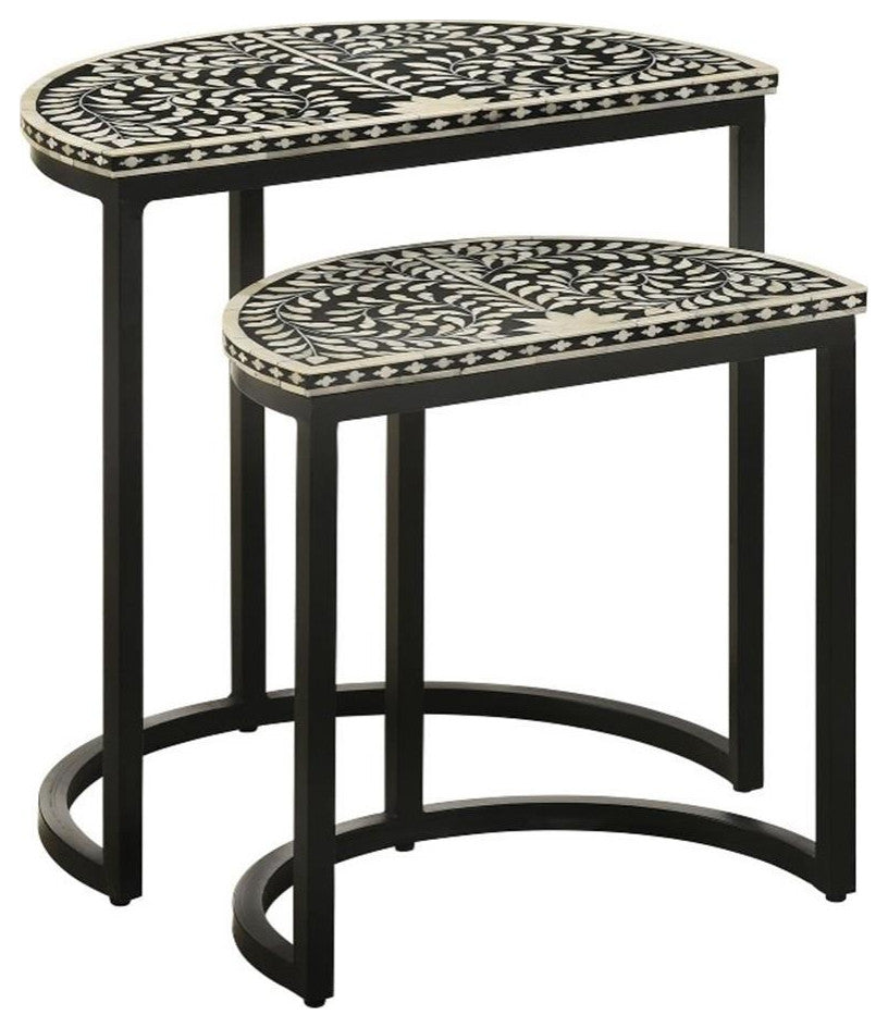 Coaster Zakiya 2-piece Metal Demilune Nesting Table Black and White