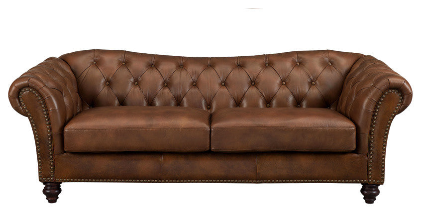 Mona Leather Craft Sofa, Brown
