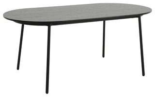 LeisureMod Tule 9-Piece Dining Set in Black Steel Frame, Black/Platinum Blue