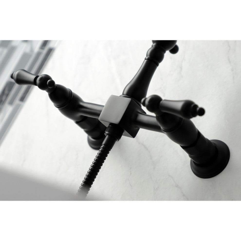 KS126XALBS-P Heritage Wall Mount Bridge Kitchen Faucet with Brass Sprayer, Matte