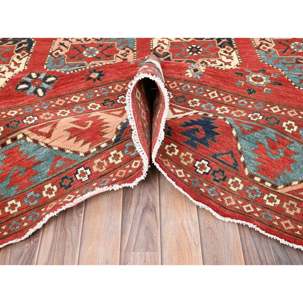 Ajax Red, Hand Knotted, Afghan Special Kazak Pure Wool Rug, 8'2"x9'10"