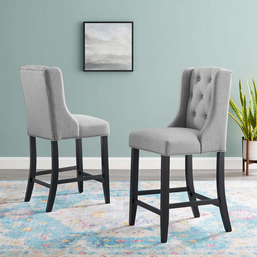 Counter Stool Chair, Set of 2, Fabric, Wood, Gray, Modern, Bar Pub Bistro