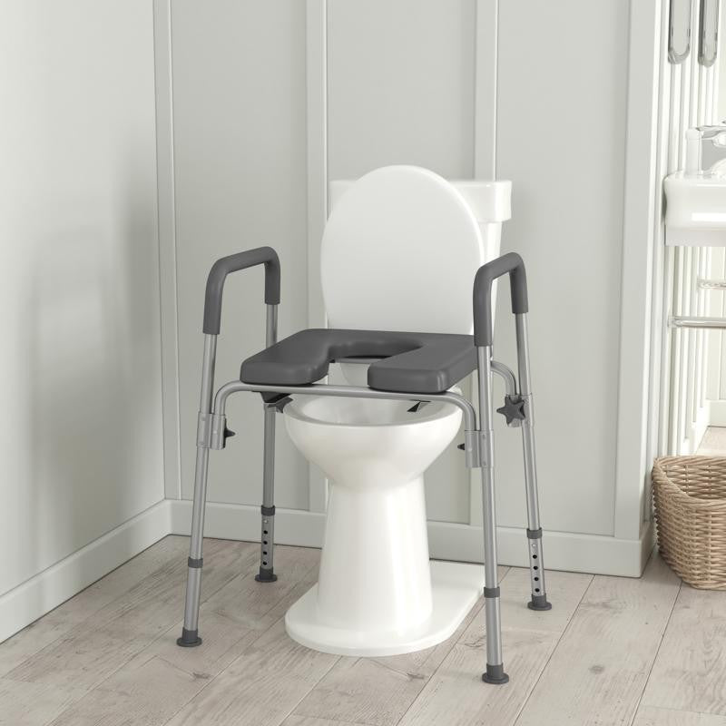 Hercules Shower Commode Chair with Safety Rail, Height Adjustable Frame, Gray