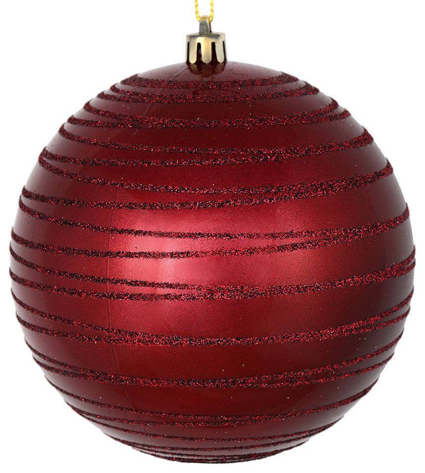 Vickerman N187619D 4" Wine Candy Finish Ball Ornament With Glitter Lines