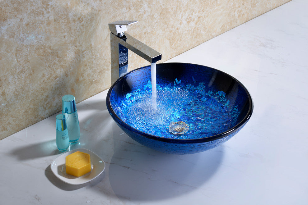 ANZZI Tara Series Tempered Glass Bathroom Vessel Sink