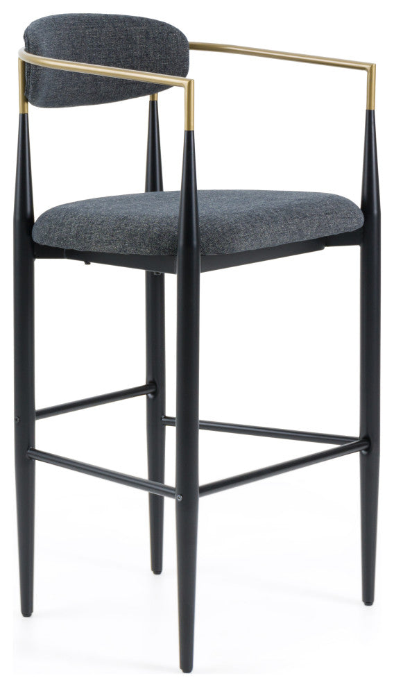 Modrest Buchtel Mid-Century Dark Grey, Gold Arm, Black Bar Chair