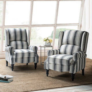 Modern Manual Wingback Recliner Set of 2, Stripe Black