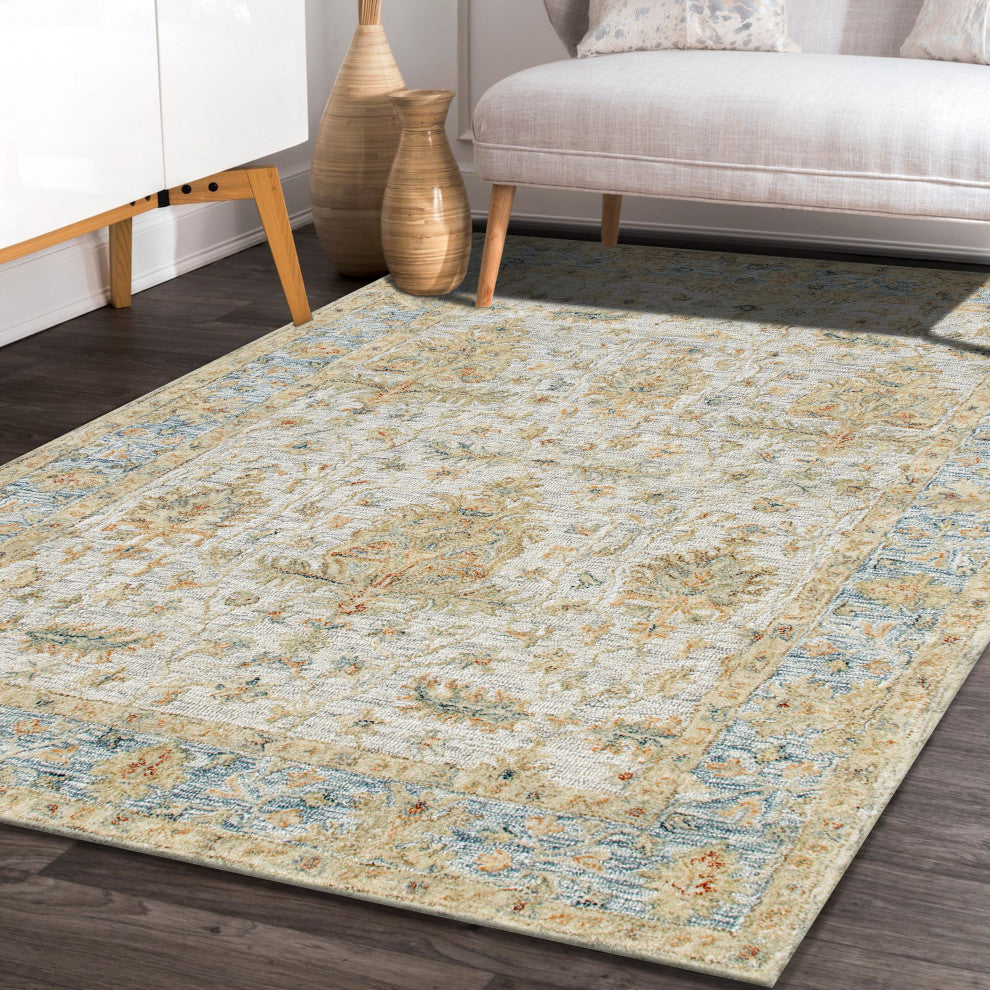 Ox Bay Vin Mel Abstract Hand-Tufted Area Rug, Ivory/Blue, 5' x 7'9"