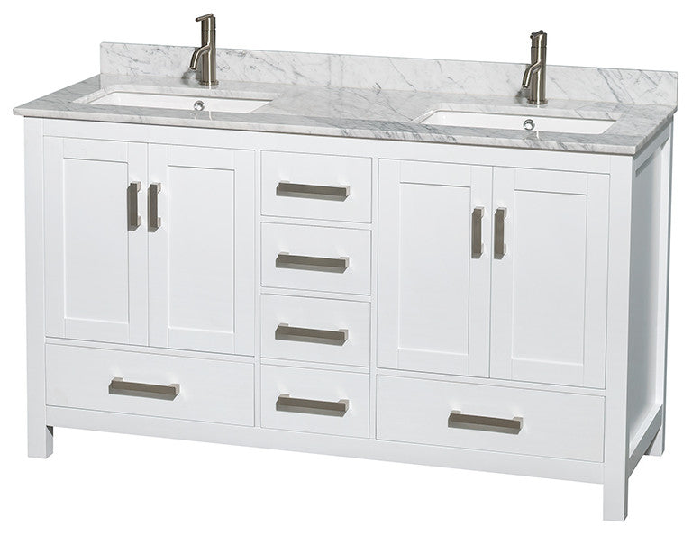 Wyndham WCS141460DWHCMUNSM58 60 Inch Double Vanity with Sinks and Mirror