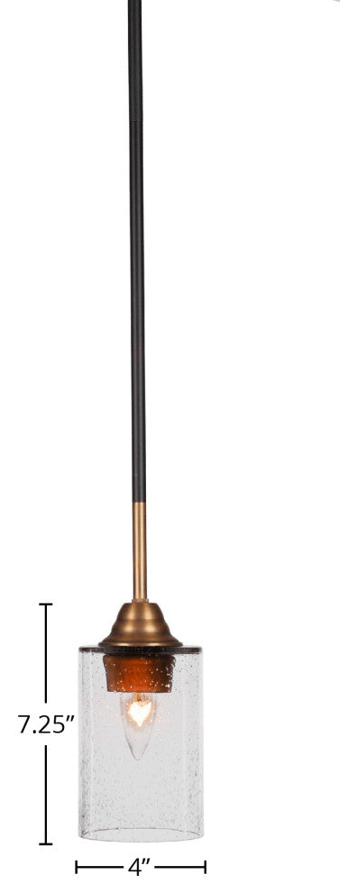 Paramount 1-Light Mini Pendant, Matte Black & Brass, 4" Clear Bubble Glass