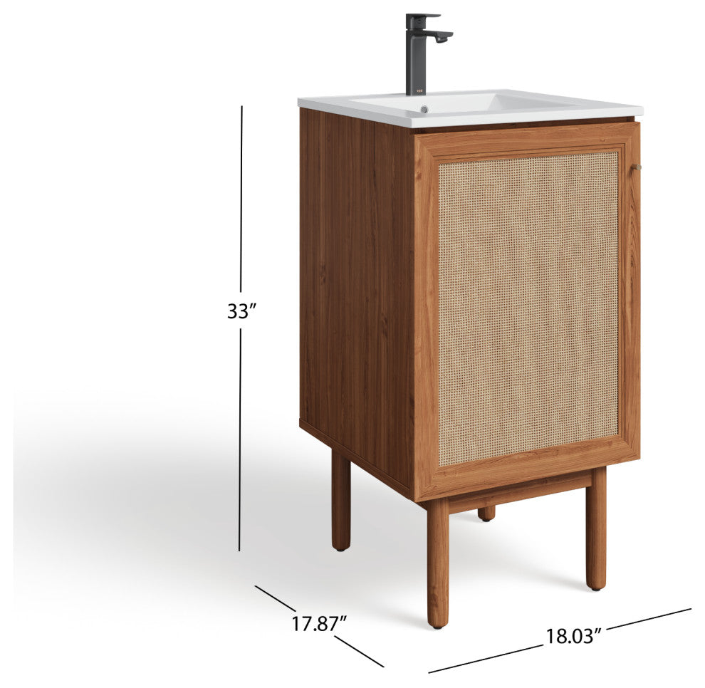 Hanalei Bathroom Vanity, Oak, 18", Single Sink, Freestanding
