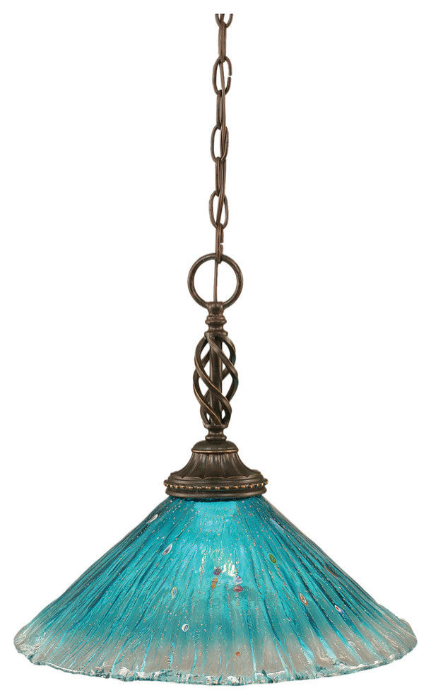 Elegante 1-Light Pendant, Dark Granite/Teal Crystal