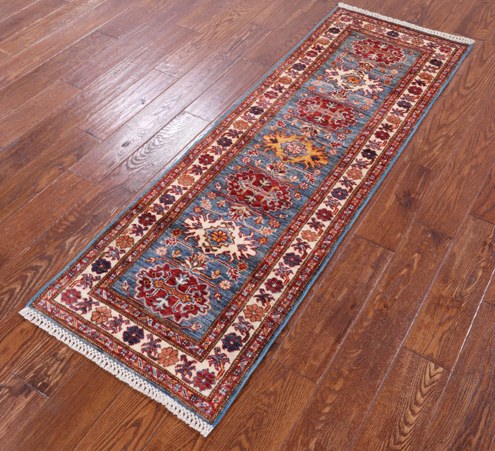Runner Handmade Geometric Super Kazak Wool Rug 1' 11" X 6' 2" Q10298