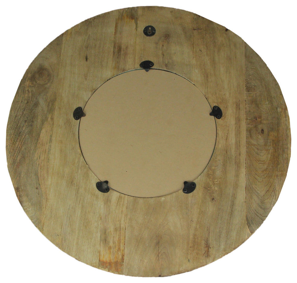 Carved Wooden Frame Round Wall Mirror 23.5 Inch Diameter Hand Painted Accents