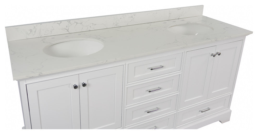 Harper 72" Double Bathroom Vanity, White, Engineered Marble