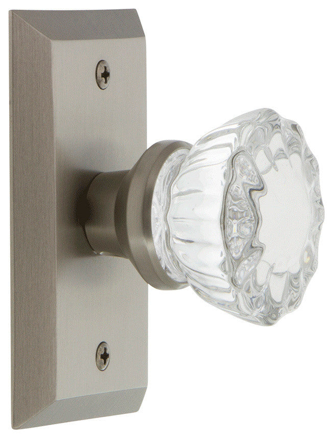 Studio Plate Passage Crystal Glass Door Knob, Satin Nickel